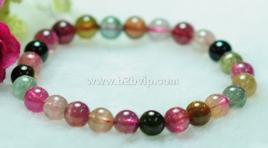 东莞彩碧天然碧玺圆珠手链