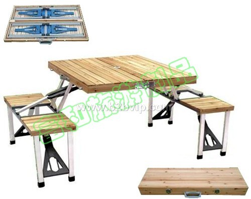 供应广州杉木连体折叠桌椅