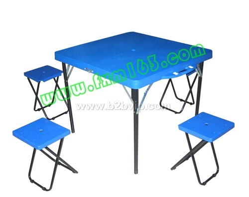 供应广州蓝色塑料分体折叠桌椅