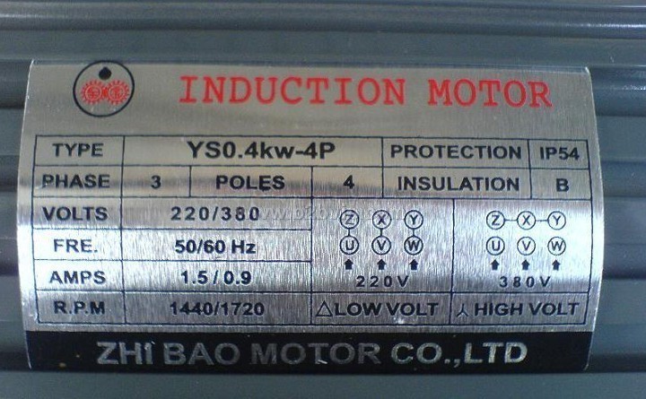 ZHI&nbsp;BAO&nbsp;MOTOR&nbsp;CO.,LTD电机ys0.75kw-4p&nbsp;YS0.2KW-4P