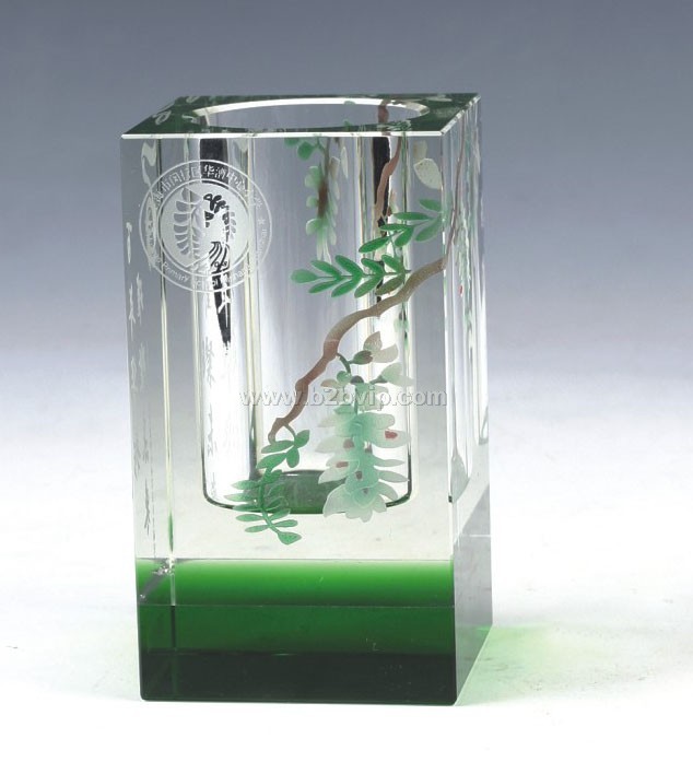 供应水晶笔筒，水晶礼品定做，水晶旋转笔筒