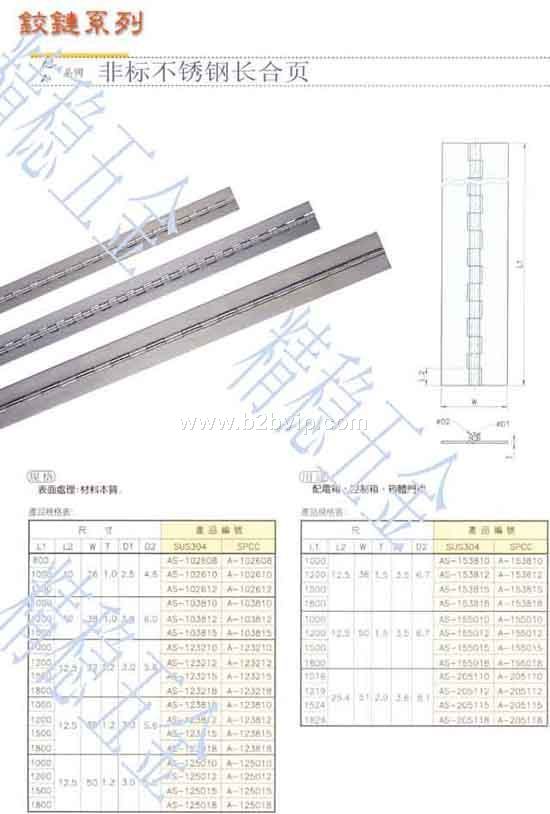 不锈钢长合页，长铰链，钢琴铰