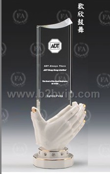 欢欣鼓舞&nbsp;水晶瓷花奖杯&nbsp;水晶工艺品