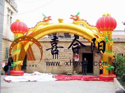 连体金色婚庆拱门 双龙立柱 连体立柱 普通充气立柱  立柱拱门 喜庆拱门